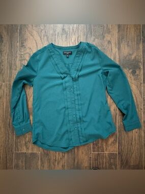 Banana Republic Medium Teal Blue V Neck Long Sleeve Blouse